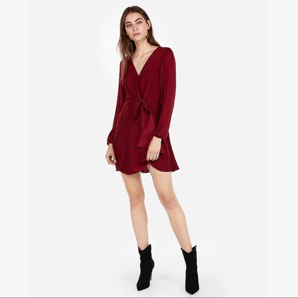 knotted v-neck elastic waist mini dress - Picture 3 of 3